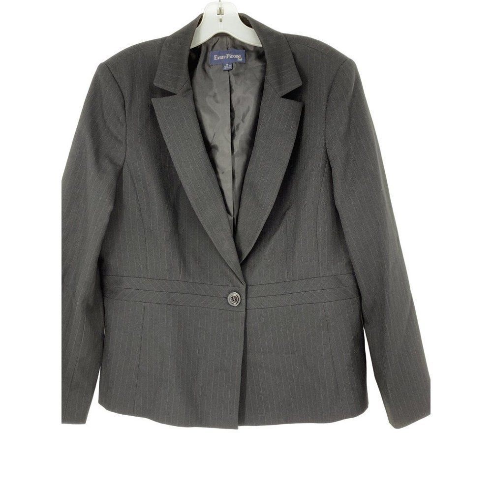 Evan Picone Size 16 womens blazer Jacket black One Button 4014 Lined Ventless